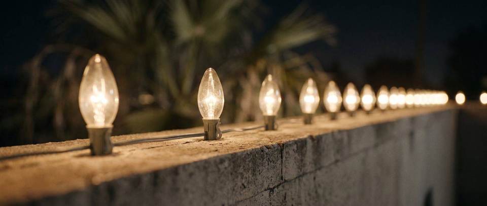 Parapet roofline detail, Miami: warm white Christmas lighting idea for Miami, FL from Mr. Christmas Lights, (786) 228-6649