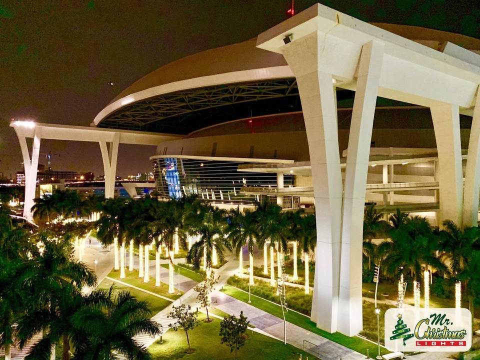 Commercial plaza and entrance palms Commercial plaza and entrance palms: real Christmas light installation by Mr. Christmas Lights in Miami, FL, (786) 228-6649