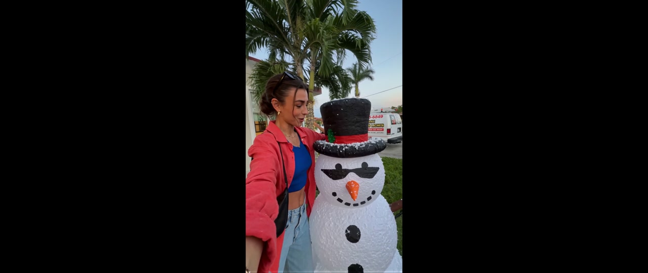 Miami snowman moment with palm-trunk lighting